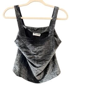 Boston Maid Vintage 80s Metallic Silver Black Tank Top Square Neck Blouse Size 8